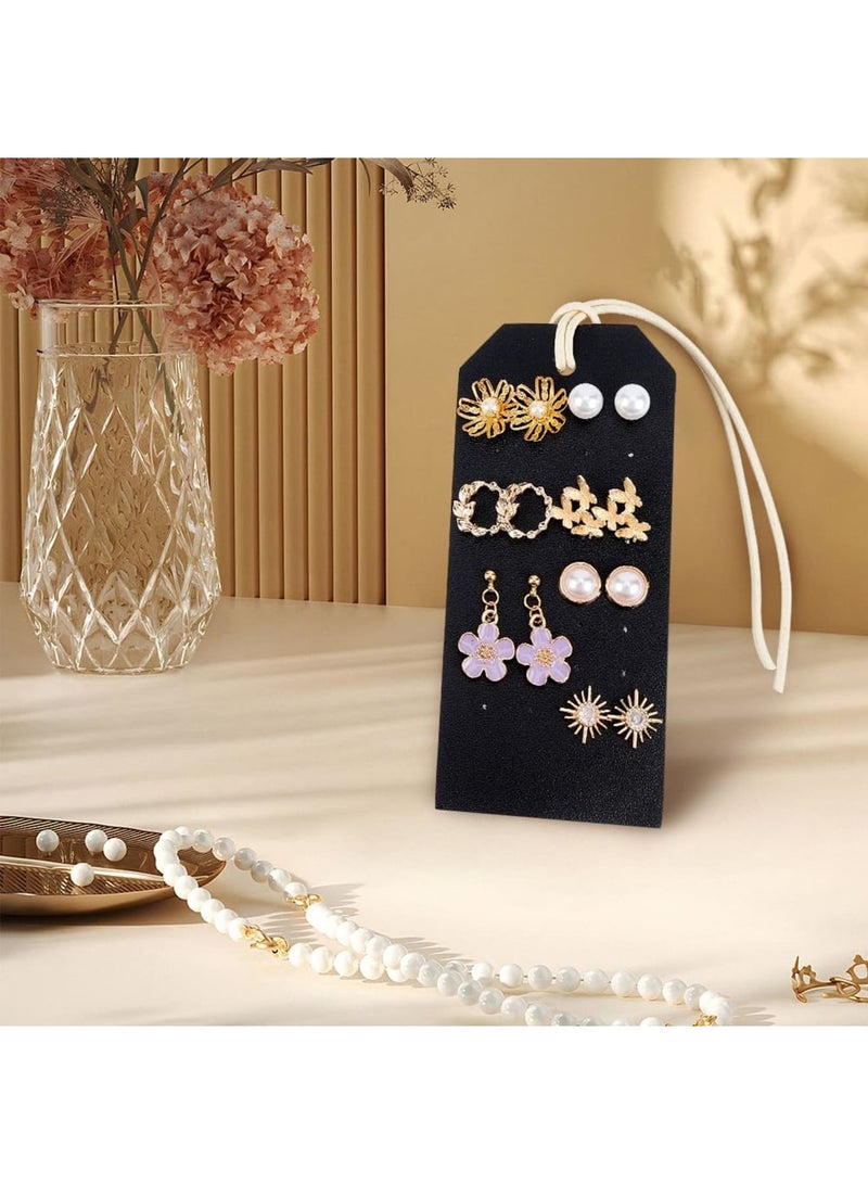 SYOSI 7Pcs Portable Leather Earring Holders, Black Imitation Leather Earring Displays, 4.3x2 Inch Stud Holder, Hanging Jewelry Organizer for Earrings and Studs - Image 2